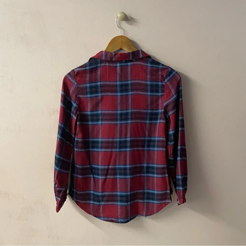 Old Navy Girls Burgundy|Blue|White Plaid Shirt Sz L (10-12) EUC